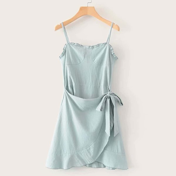 

Shirred Cami Dress With Wrap Skirt, Blue pastel