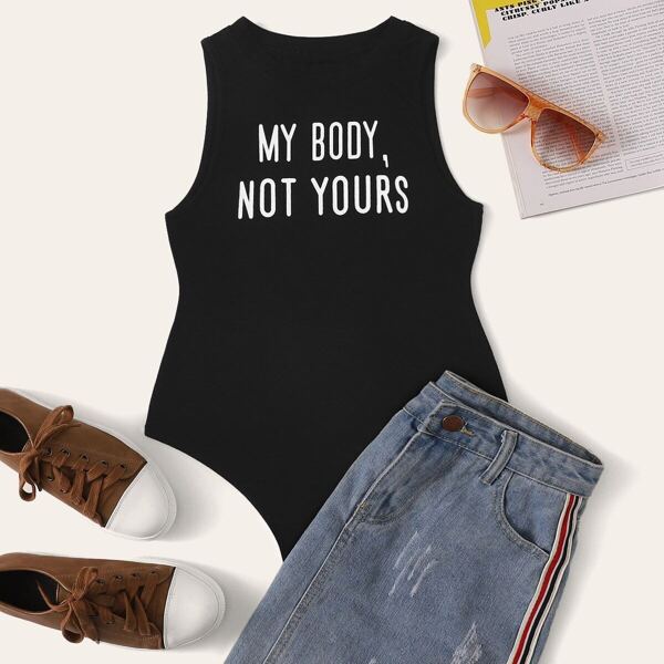 

Slogan Print Skinny Tank Bodysuit