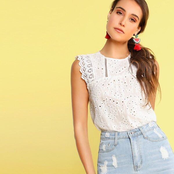 

Scallop Hem Lace Insert Schiffy Top