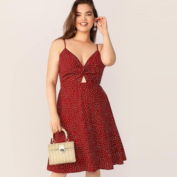 

Plus Cutout Tie back Twist Flare Slip Dress, Burgundy