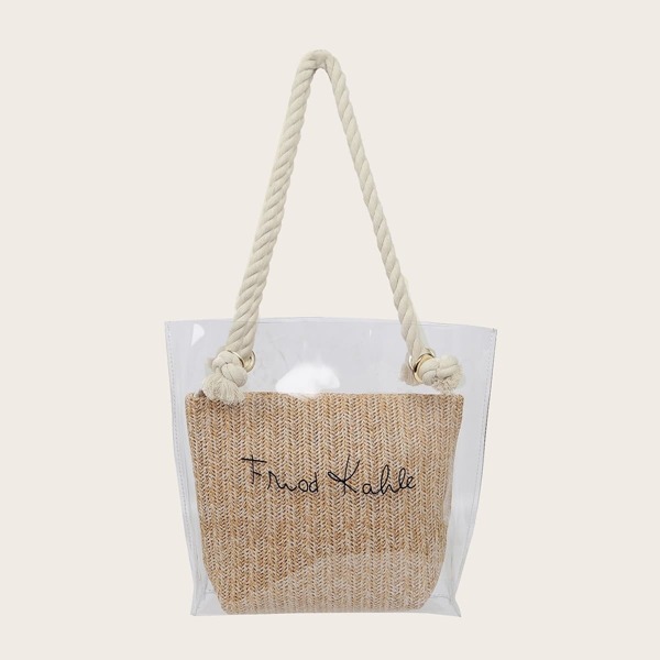 

Letter Print Clear Bag With Inner Clutch, Khaki