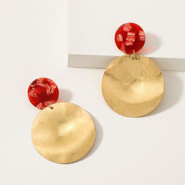 

Woven Straw And Hammered Disc Dangle Earrings