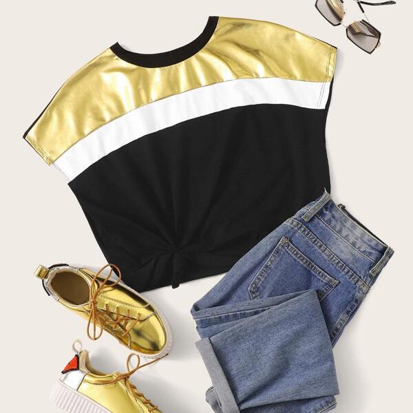 

Metallic Color-block Tee, Black