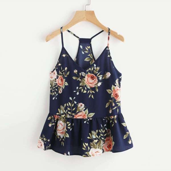 

Plus Floral Print Cami Peplum Top, Multicolor