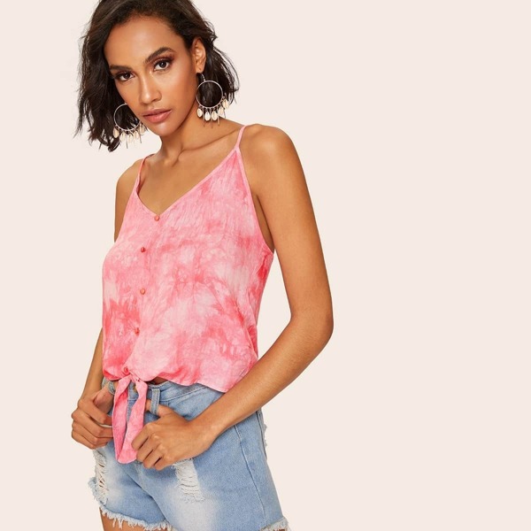 Buttoned Knot Hem Tie Dye Cami Top