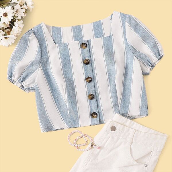 

Striped Button Front Blouse