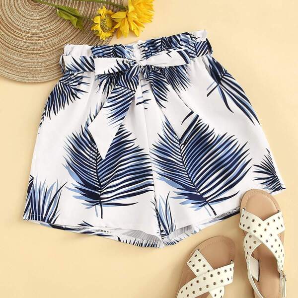 

Tropical Print Belted Paperbag Shorts