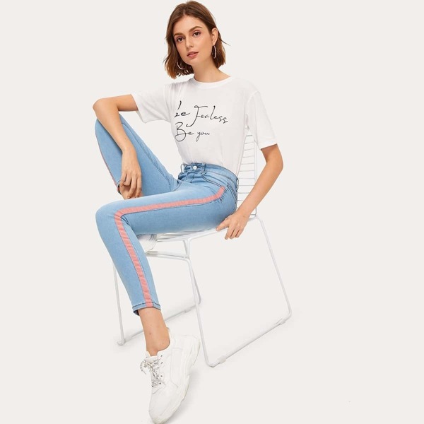 

Side Tape High Waist Crop Jeans
