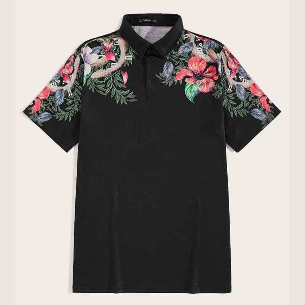 

Men Tropical Print Polo Shirt