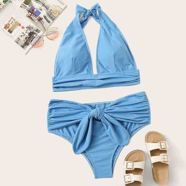 

Plus Ruched Halter Top With High Waist Bikini