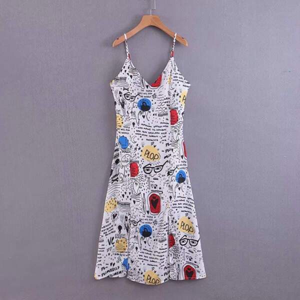 

Comic Print Cami Dress, Multicolor