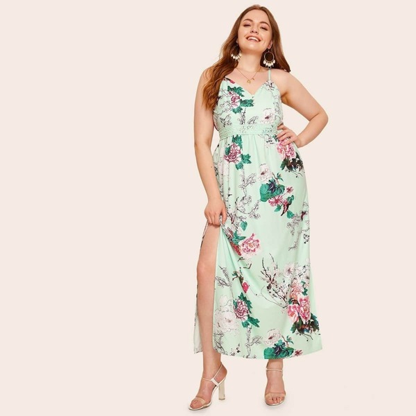 

Plus Floral Print Split Side Cami Dress