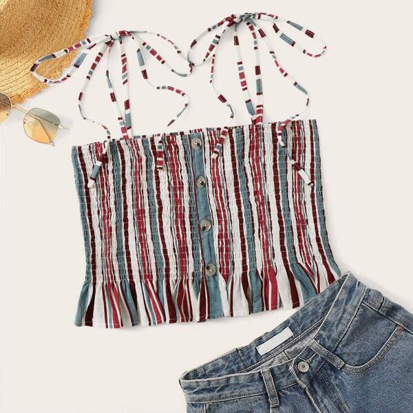

Plus Striped Shirred Knot Top