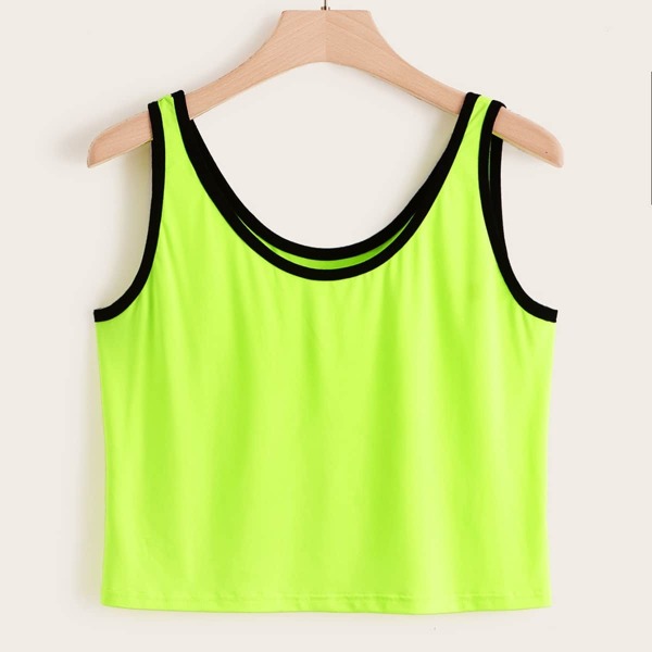 

Plus Contrast Binding Neon Lime Tank Top