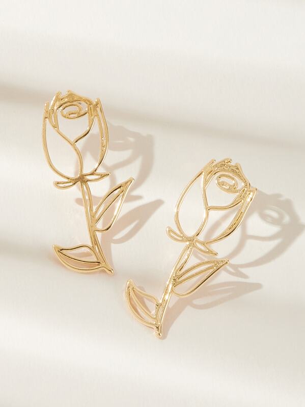 

Flower Shaped Stud Earrings 1pair, Gold