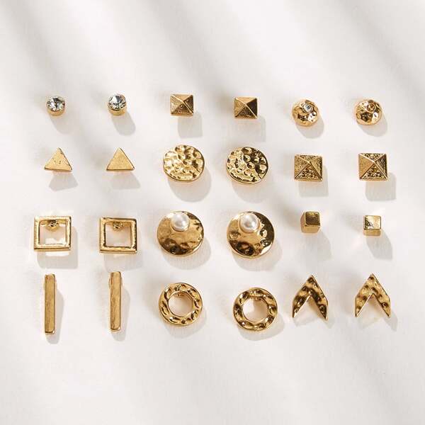 

Rhinestone & Faux Pearls Stud Earrings 12pairs, Gold