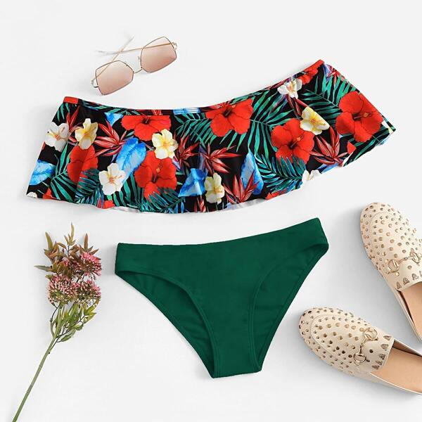 

Random Flower Mix & Match Flounce Bikini Set