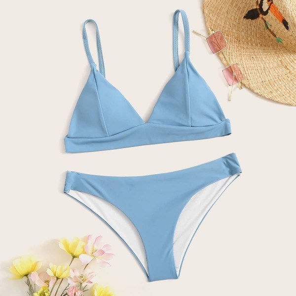 

Seam Detail Triangle Bikini Set, Blue pastel