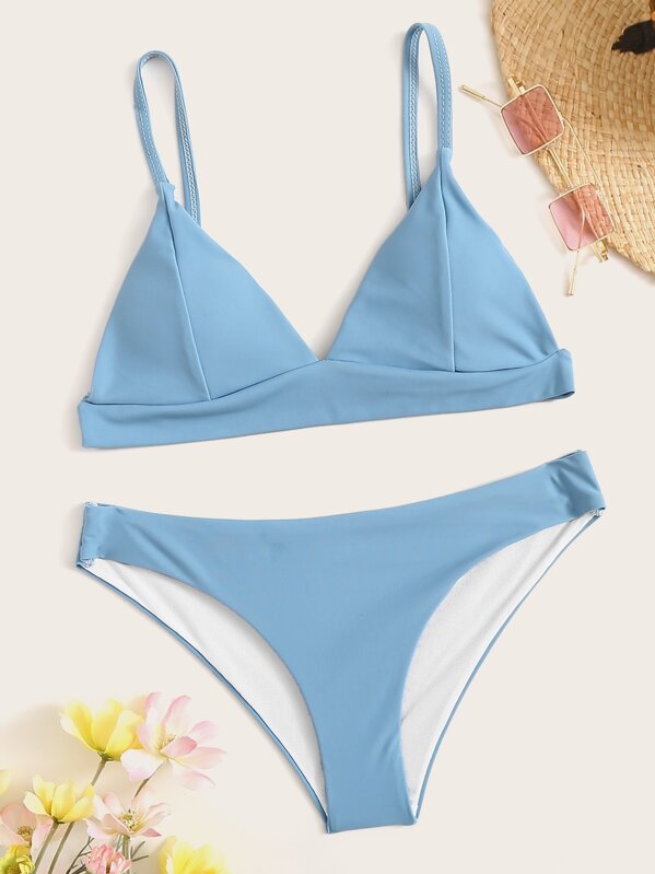 

Seam Detail Triangle Bikini Set, Blue