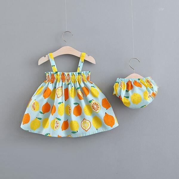 

Toddler Girls Lemon Print Frill Cami Top With Shorts