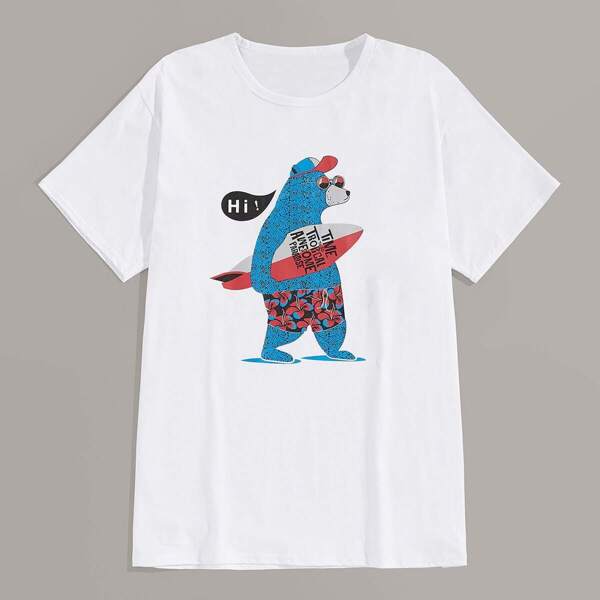 

Men Cartoon & Slogan Print Tee