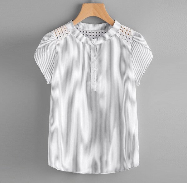 Plus Cut Out Striped Henley Blouse