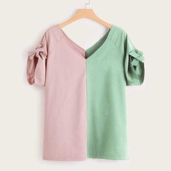 

Plus Two Tone Knotted Blouse