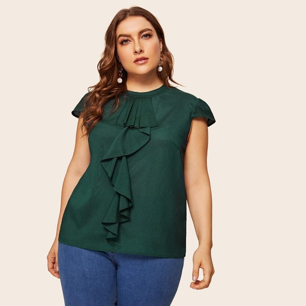

Plus Keyhole Back Ruffle Trim Blouse