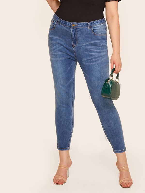 

Plus Skinny Solid Jeans, Blue, Olga