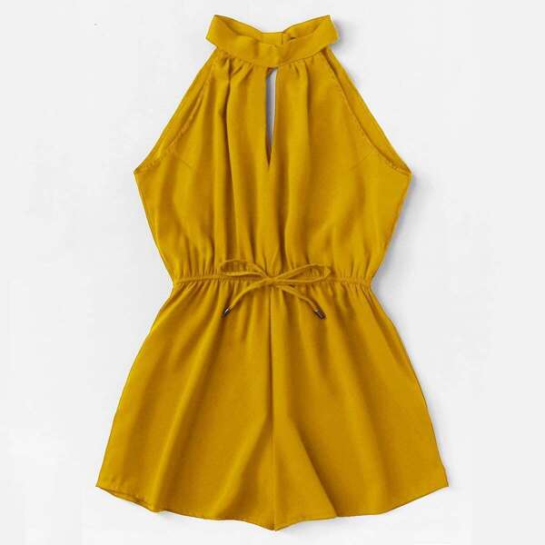 

Plus Knot Front Solid Halter Romper