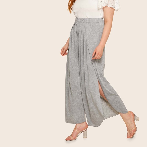 

Plus Split Thigh Culotte Pants, Grey
