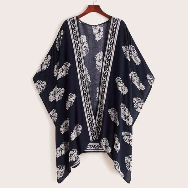 

Tribal Open Front Kimono, Navy