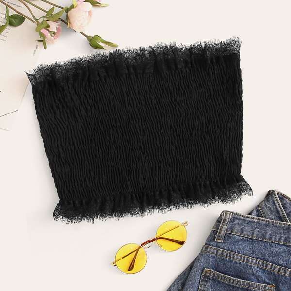 

Lace Panel Shirred Tube Top