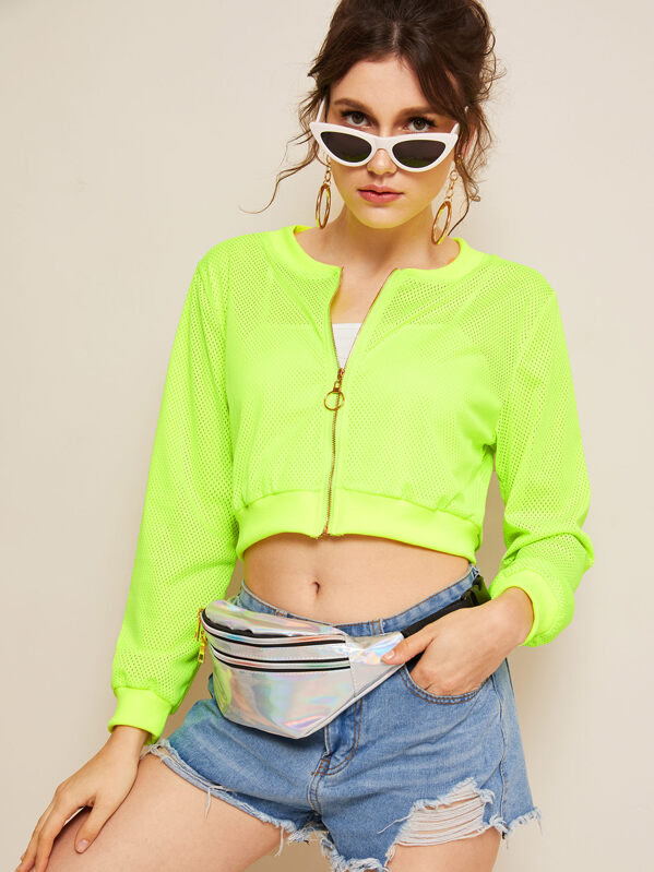 

Neon Lime Zip Through Mesh Jacket, Green, Monika B