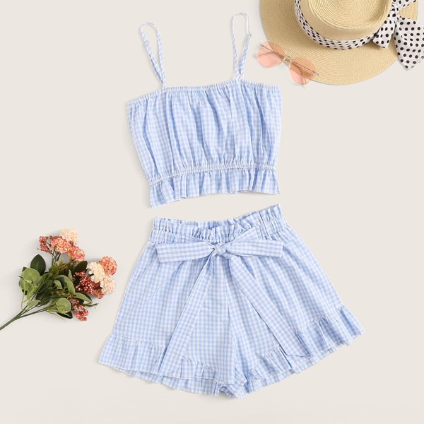 

Gingham Cami Top & Tie Front Paperbag Shorts