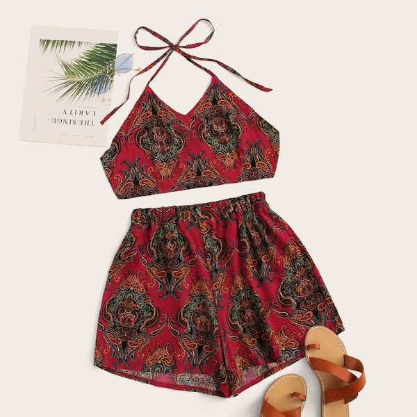 

Paisley Print Crop Halter Top & Shorts
