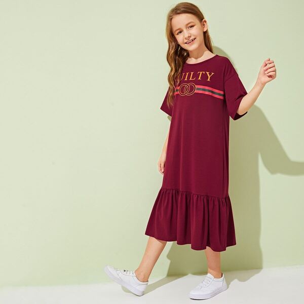 

Girls Graphic Print Ruffle Hem Dress