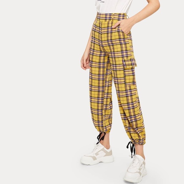 

Plaid Print Pocket Detail Pants