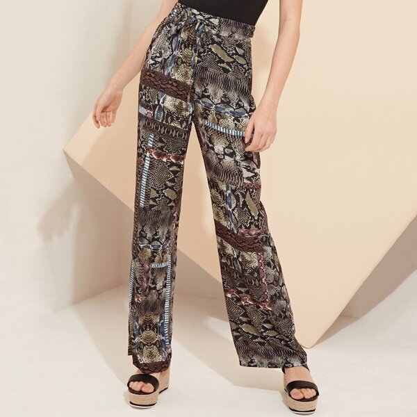 

Mixed Snake Print Wide Leg Trousers, Multicolor