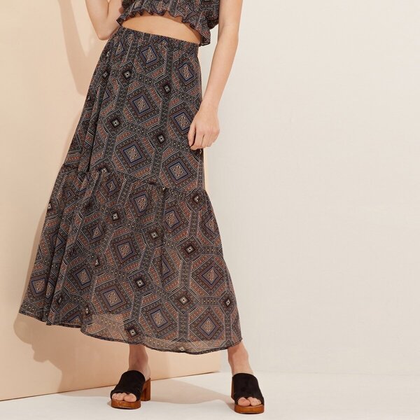 

Boho Print Tiered Skirt, Multicolor
