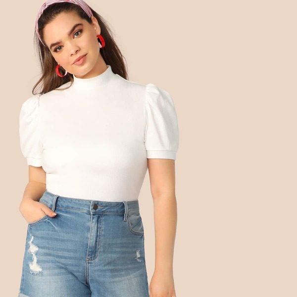 

Plus Mock-neck Puff Sleeve Tee, White