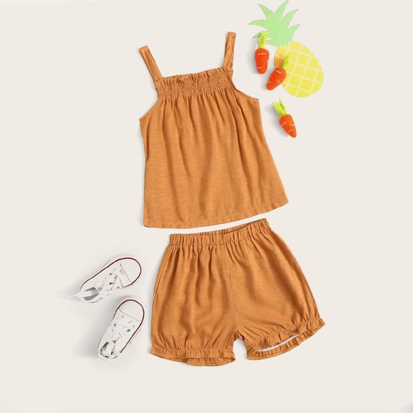 

Toddler Girls Textured Tank Top & Ruffle Hem Shorts Set, Yellow