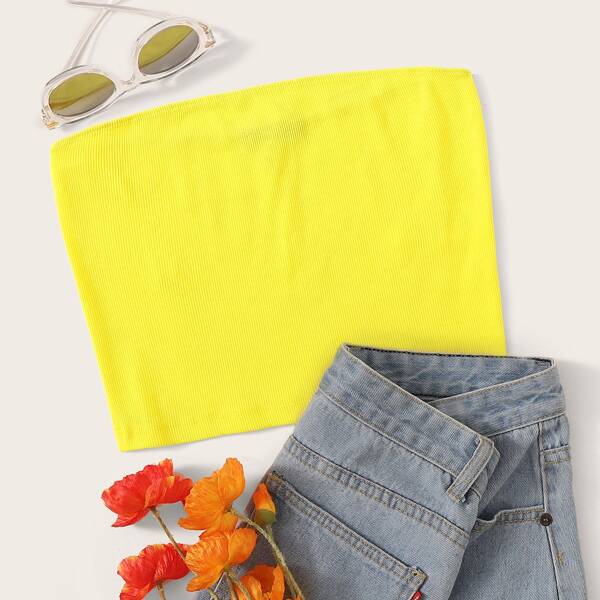 

Ribbed Cropped Tube Top, Yellow