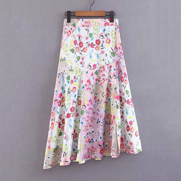 

Floral Print Asymmetric Hem Skirt