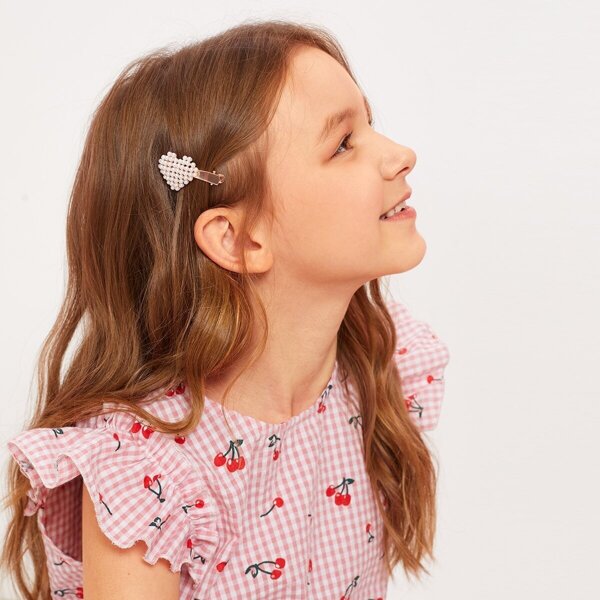 

Girls Faux Pearl Decor Heart Shaped Hair Clip 1pair