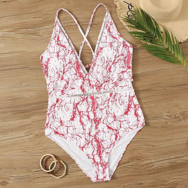 

Plus Criss Cross Cut-out One Piece Swimwear, Multicolor
