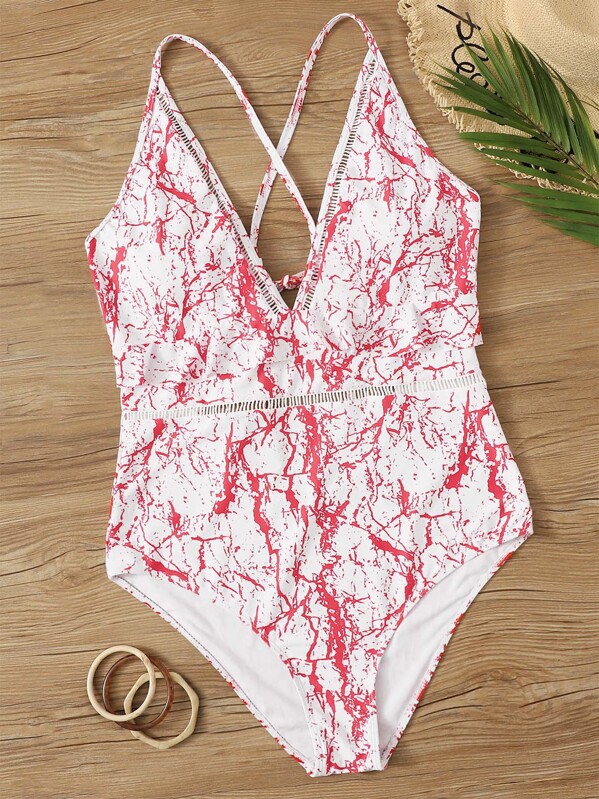 

Plus Criss Cross Cut-out One Piece Swimwear, Multicolor