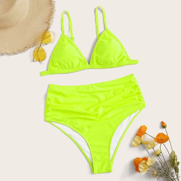 

Plus Neon Lime Top With High Waist Bikini