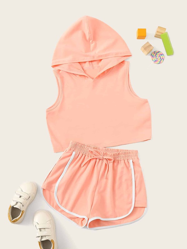 

Girls Hooded Tee & Knot Waist Dolphin Shorts Set, Pink