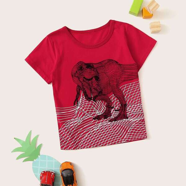 

Toddler Boys Dinosaur Print Tee, Red